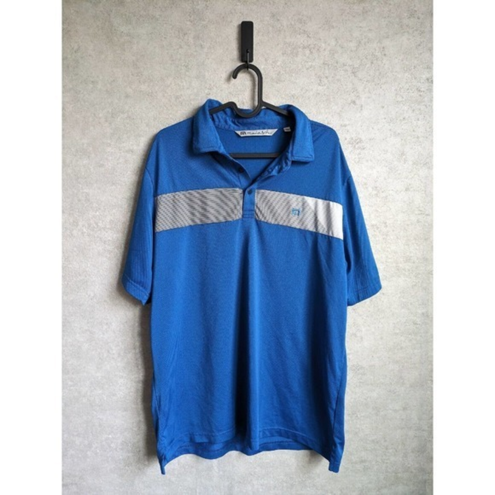 Travis Mathew Polo Shirt Mens Large Blue Grey Golf Lightweight Stretch Golfer‎